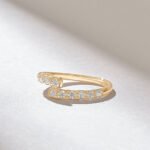14k Solid Gold Ascending Natural Diamond Bypass Composition Ring, Stackable Pave Wedding - Image 4