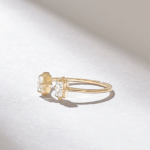 Natural Diamond Open Cuff Adjustable Ring | Tiny Baguette Front Gap Wedding Ring Women - Image 4