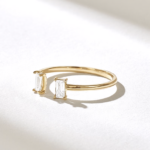 18k Gold Natural Diamond Open Wedding Band, Elegant Baguette Cuff Ring for Women - Image 6