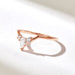 Natural Diamond Crown Stacking Ring: 14k Solid Gold Curved Wedding Ring for Women - Image 6