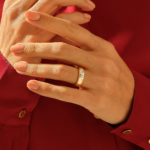 Two Natural Diamond Dome Ring, Gold Chunky Wedding Band Women, 0.49CT Natural Diamond Bombe Ring - Image 2