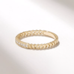 Natural Diamond Pave Chain Ring: 18K Solid Gold Slim Cuban Link Eternity Ring for Women - Image 4