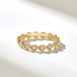 Braided Bezel Natural Diamond | 14k Women's Eternity Band | Unique Bridal Stack Ring - Image 4