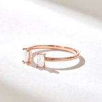 18k Gold Natural Diamond Open Wedding Band, Elegant Baguette Cuff Ring for Women - Image 4