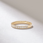 Solid Gold Channel Set Natural Diamond Half Eternity Ring Twisted Rope Detailed Stacking - Image 6
