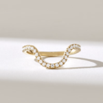 Natural Diamond Curved Band | 14k Contour Ring Enhancer | Solid Gold Pave Arch Ring - Image 2
