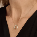 Solid Gold Pave Moissanite Diamond Horseshoe Necklace: Unique Everyday Good Luck  Pendant - Image 3