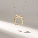 Solid Gold Pave Moissanite Diamond Horseshoe Necklace: Unique Everyday Good Luck  Pendant - Image 2