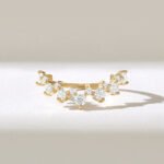 14k Solid Gold Alternating Round Natural Diamond Curve Ring | Stackable Dainty Wishbone - Image 2
