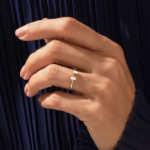 18k Gold Natural Diamond Open Wedding Band, Elegant Baguette Cuff Ring for Women - Image 3