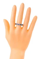 14K Solid Gold 3.39 Carat Sapphire and Diamond Cluster Eternity Band Ring - Image 4