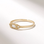Natural Diamond Baguette Signet Ring | 18K Solid Gold Vintage Pinky Ring For Women - Image 4