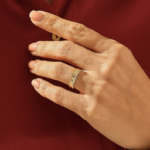 One Side Pave Wedding Band: 18k Gold Minimalist Diamond Marriage Band - Image 3