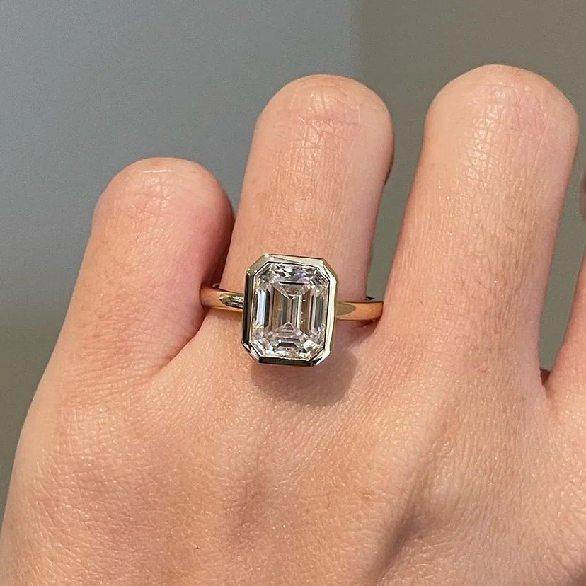 400548_ca971935a7ff46088a2217285e74e6e9mv2 3 Carat Bezel Setting Emerald Cut Moissanite Engagement Ring | Engagement Ring - Image 1